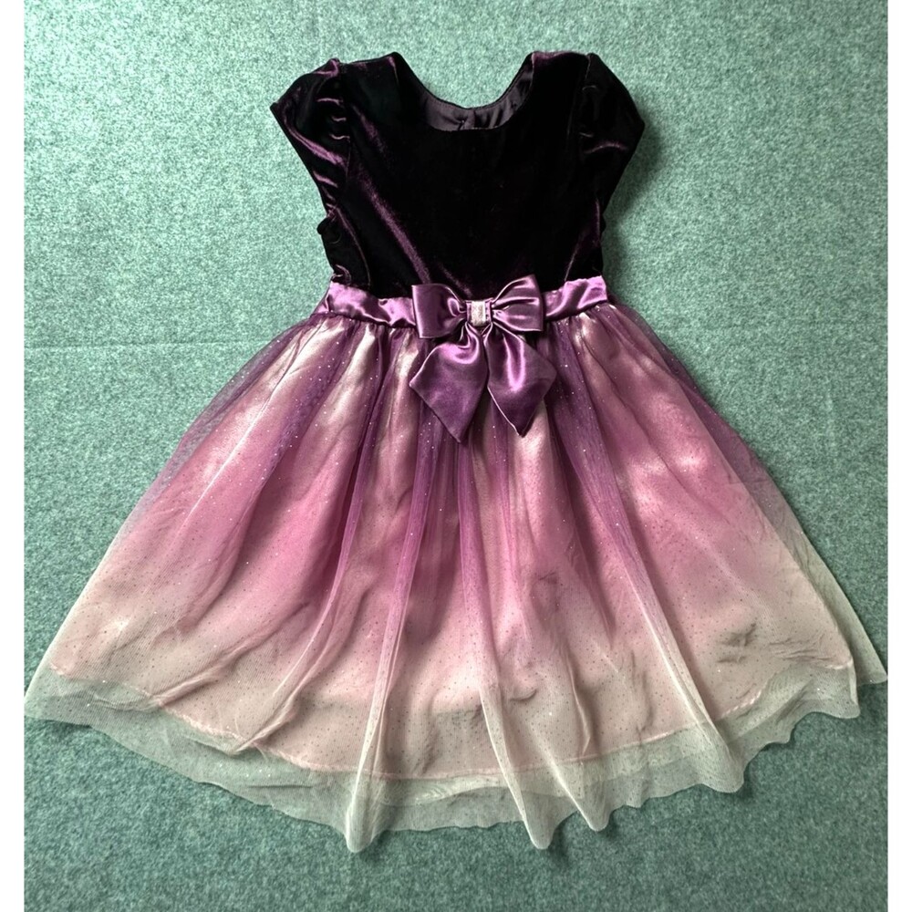 Jona Michelle Dress Girls Sz 6 Purple Velvet Cap Sleeve Event Party Holiday